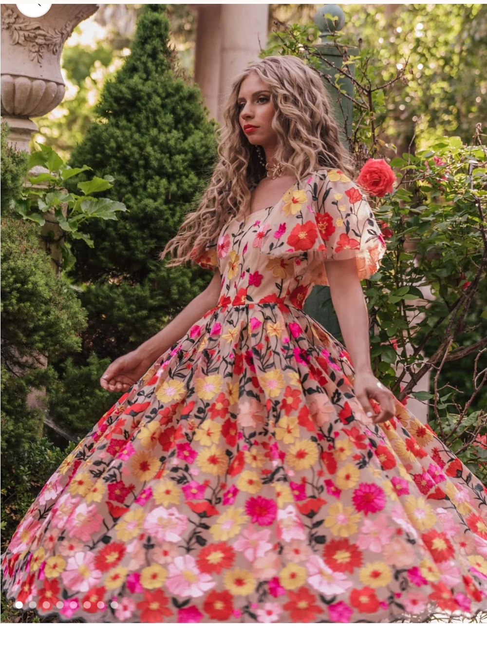 New Floral Puff-Sleeve Maxi Dress - Pink & Yellow